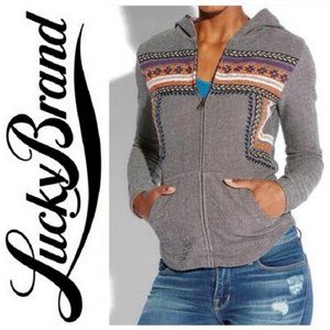 Lucky Lotus Lucky Brand Embroidered Grey Zip Up
